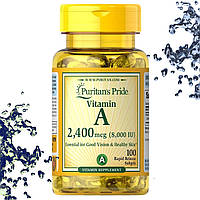 Вітамін А Puritan's Pride Vitamin A 2400 мкг 100 гелевих капсул (терміни до 01.2024)