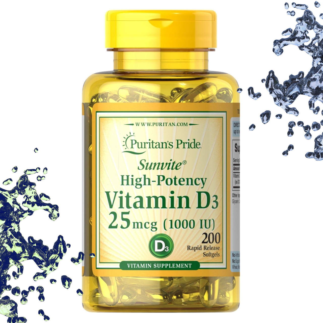 Вітамін Д3 Puritan's Pride Vitamin D3 25 мкг (1000 IU) 200 гелевих капсул, фото 1