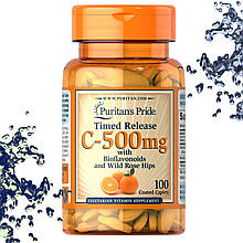 Вітамін С Puritan's Pride C-500 з Біофлаваноїдами і шипшиною 100 таблеток