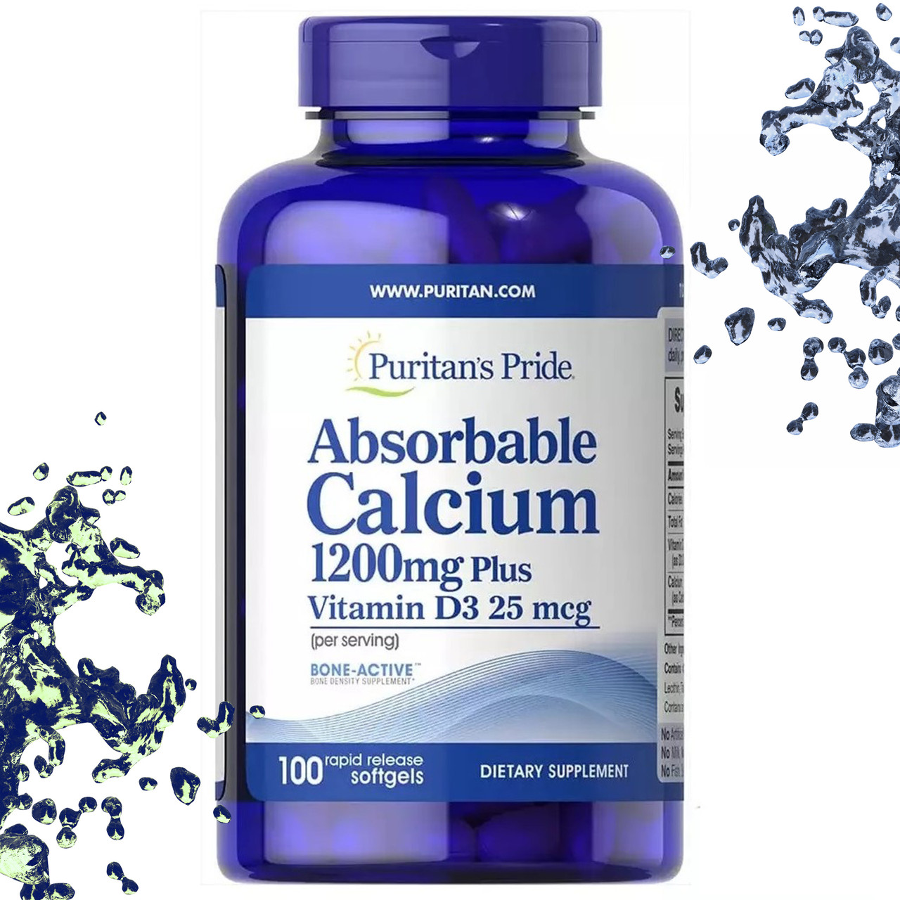 Кальций + Д3 Puritan's Pride Absorbable Calcium Кальцій 1200 мг з Вітаміном D3 25 мкг 100 гелевих капсул