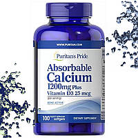 Кальций + Д3 Puritan's Pride Absorbable Calcium Кальцій 1200 мг з Вітаміном D3 25 мкг 100 гелевих капсул