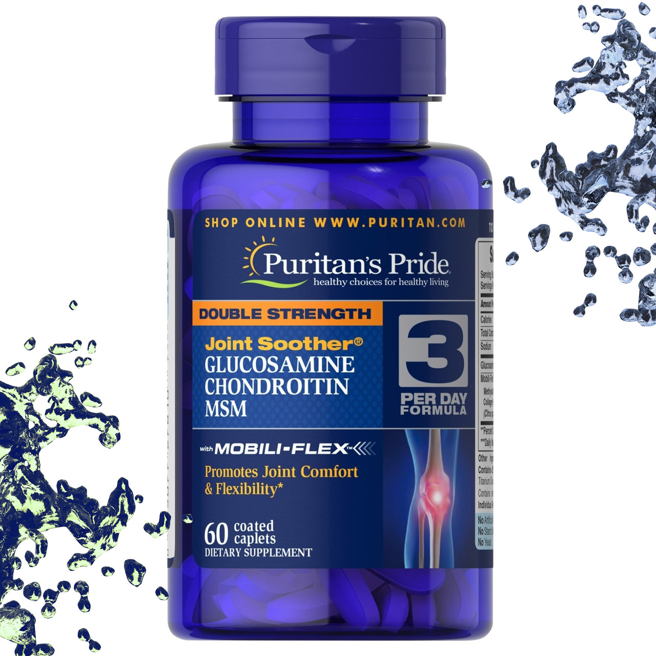 Хондропротектор Puritan's Pride Double Strength Glucosamine Chondroitin MSM 60 таблеток, фото 1