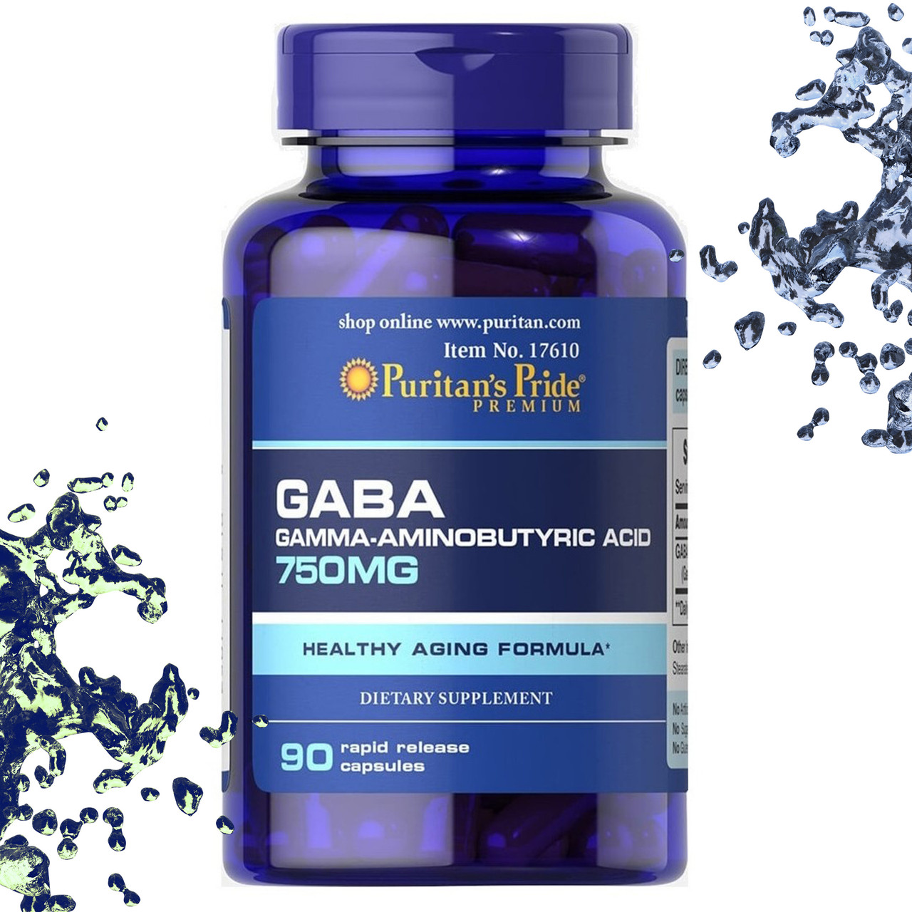 ГАБА Puritan's Pride GABA (ГАМК, Гама-Аміномасляна Кислота) 750 мг 90 капсул, фото 1