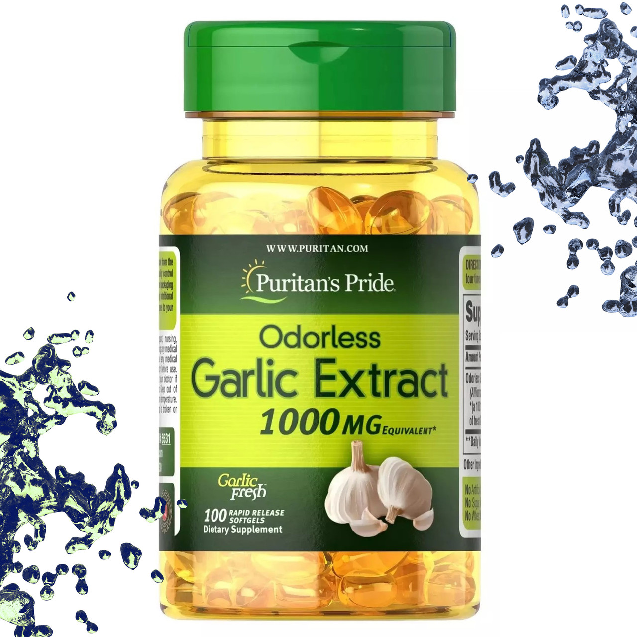 Часникове масло Puritan's Pride Odorless Garlic Extract 1000 мг 100 гелевих капсул (без запаху)