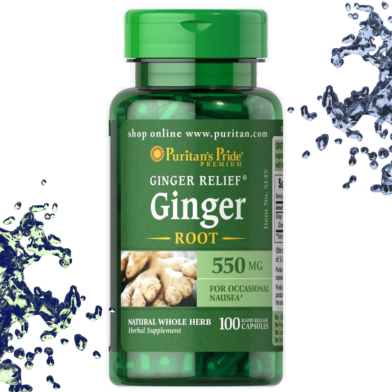 Корінь імбиру Puritan's Pride Ginger Root 550 мг 100 капсул, фото 1