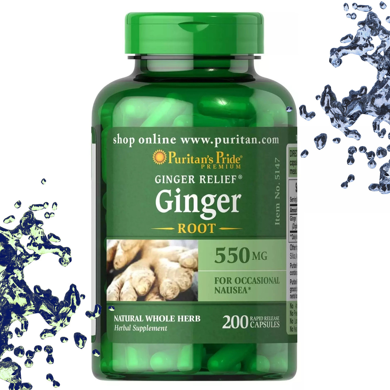 Корінь імбиру Puritan's Pride Ginger Root 550 мг 200 капсул, фото 1