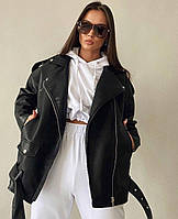 Женская куртка косуха оверсайз. Фабричный Китай. Размер: S, M, L. Ткань: экокожа.Черный