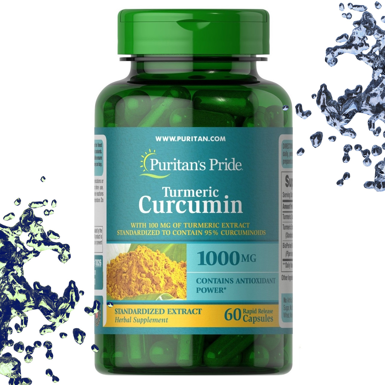 Турмерік Куркумін Puritan's Pride Turmeric Curcumin 1000 мг 60 капсул, фото 1