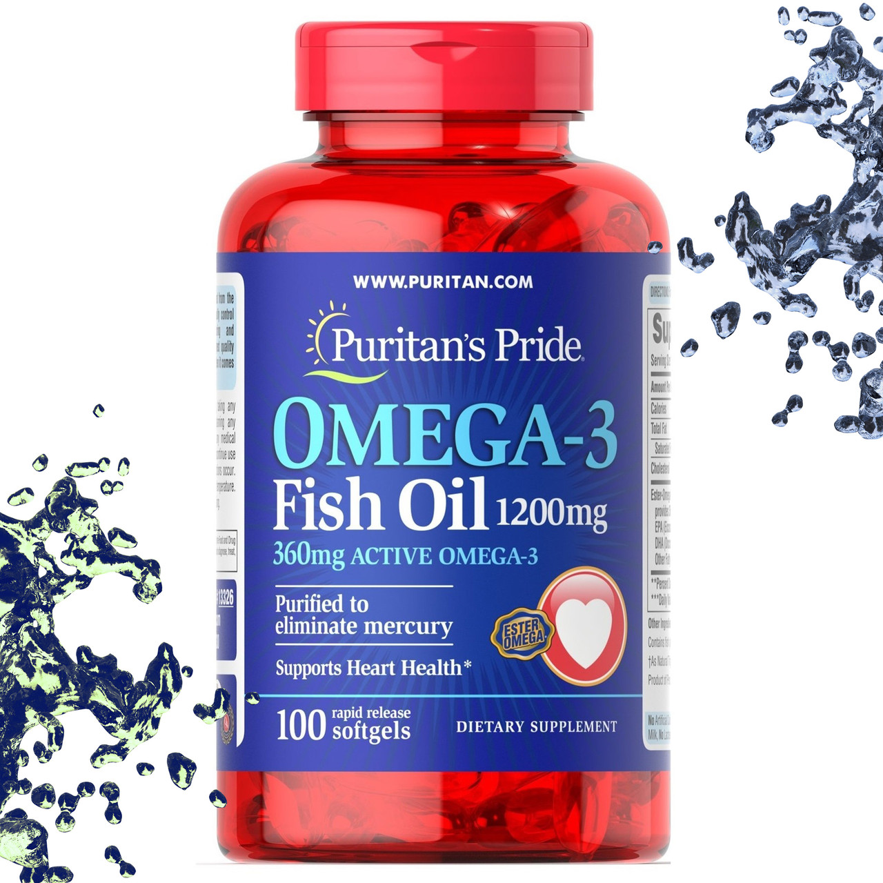 Риб'ячий жир Puritan's Pride Omega-3 Fish Oil 1200 мг 100 гелевих капсул, фото 1