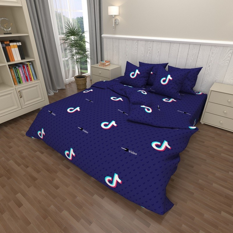 Постільна білизна Королева Ночі (Бязь) | Полуторний комплект | 50х70 | ТикТок на темно-синьому, фото 1