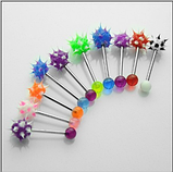 Прикраса для пірсингу язика, губи. Штанга в язик силіконовий їжачок 1 шт., фото 9