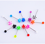 Прикраса для пірсингу язика, губи. Штанга в язик силіконовий їжачок 1 шт., фото 8