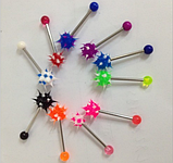 Прикраса для пірсингу язика, губи. Штанга в язик силіконовий їжачок 1 шт., фото 10