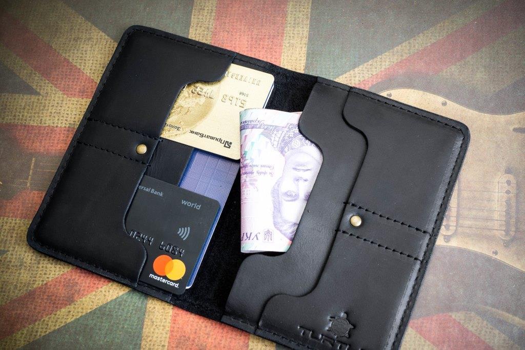 Портмоне для документов паспорта и денег натуральная кожа мужское ФЛАГМАН черное - фото 4 - id-p1450351243