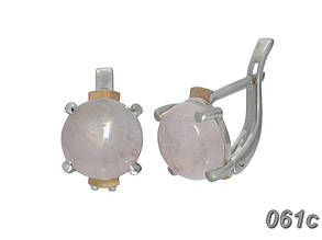 Срібні сережки з золотими накладками "Ірис" рожевий кварц DARIY 061с-10
