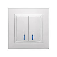 Вимикач 2-х клавішний внутрішній з підсвіткою / індикацією білий ЕЛЕГАНТ MARSHEL Туреччина