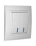 Вимикач 2-х клавішний внутрішній з підсвіткою / індикацією білий ЕЛЕГАНТ MARSHEL Туреччина, фото 2