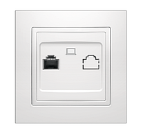 Розетка комп'ютерна RJ45 одинарна інтернет біла, серія ЕЛЕГАНТ "MARSHEL" вбудована Турція