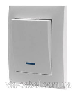 Вимикач одноклавішний з LED підсвіткою білий, серія IDEAL WHITE ТМ "MARSHEL" вбудований