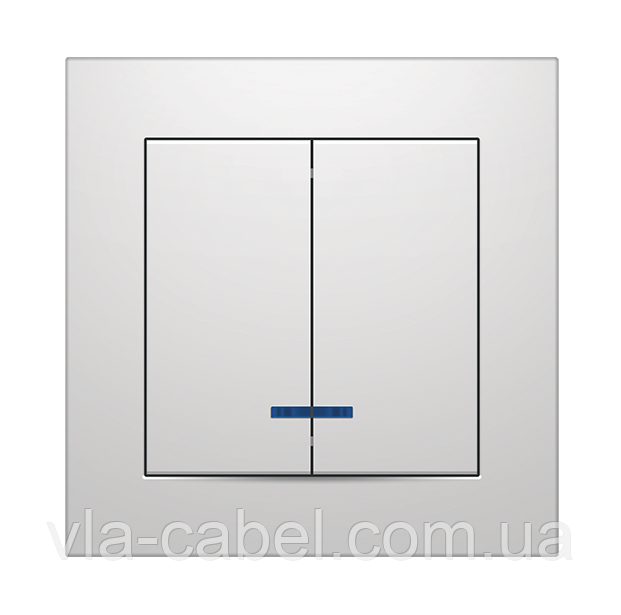 Вимикач подвійний з LED підсвіткою / індикацією внутрішній білий IDEAL WHITE "MARSHEL" врізний Турція