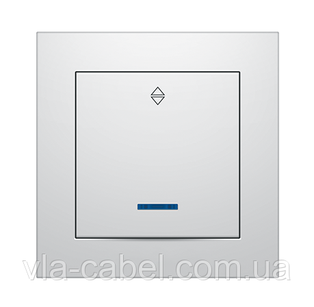 Вимикач одинарний з LED підсвіткою прохідний внутрішній білий IDEAL WHITE "MARSHEL" врізний Турція, фото 1