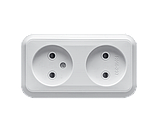 Розетка 2-а подвійна без заземлення зовнішня, накладна біла МАГЛЕВ "MARSHEL" Турція, фото 2