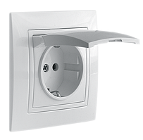 Розетка 1-а одинарна з заземленням бризкозахищена з кришкою біла ЕЛЕГАНТ "MARSHEL" вбудована Турція