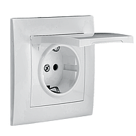 Розетка одинарна з заземленням бризкозахищена з кришкою біла IDEAL WHITE "MARSHEL" вбудована Турція