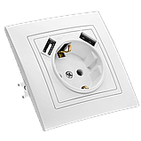 Розетка одномісна із заземленням та двома USB портами серія ЕЛЕГАНТ ТМ "MARSHEL" вбудована біла, фото 3