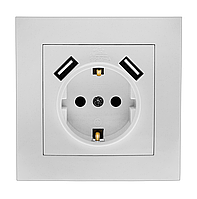 Розетка одинарна з заземленням та двома USB портами внутрішня біла IDEAL WHITE "MARSHEL" вбудована Турція