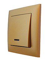 Вимикач одноклавішний з LED підсвіткою золото, серія IDEAL GOLD ТМ "MARSHEL"