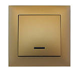 Вимикач одноклавішний з LED підсвіткою золото, серія IDEAL GOLD ТМ "MARSHEL", фото 2