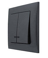 Вимикач подвійний з LED підсвіткою внутрішній графіт, серія IDEAL GRAFFITE ТМ "MARSHEL"