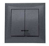 Вимикач подвійний з LED підсвіткою внутрішній графіт, серія IDEAL GRAFFITE ТМ "MARSHEL", фото 2