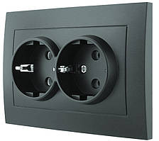 Розетка двомісна внутрішня із заземленням серія IDEAL BLACK ТМ "MARSHEL" чорна