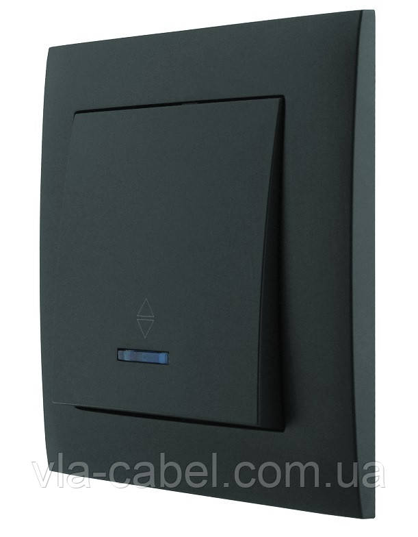 Вимикач одноклавішний із LED підсвіткою прохідний серія IDEAL BLACK ТМ "MARSHEL" чорний