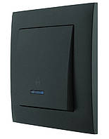 Вимикач одноклавішний із LED підсвіткою прохідний серія IDEAL BLACK ТМ "MARSHEL" чорний