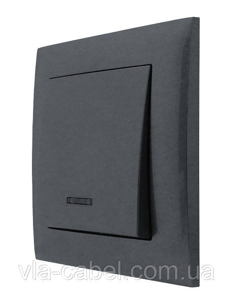 Вимикач одинарний з LED підсвіткою внутрішній графіт, серія IDEAL GRAFFITE ТМ "MARSHEL"