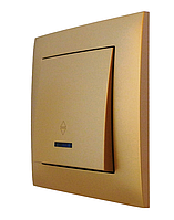 Вимикач прохідний одинарний з LED підсвіткою золото, серія IDEAL GOLD ТМ "MARSHEL"