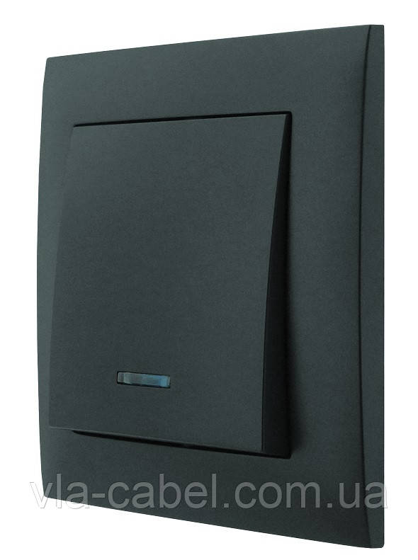 Вимикач одноклавішний з LED підсвіткою серія IDEAL BLACK ТМ "MARSHEL" вбудований чорний