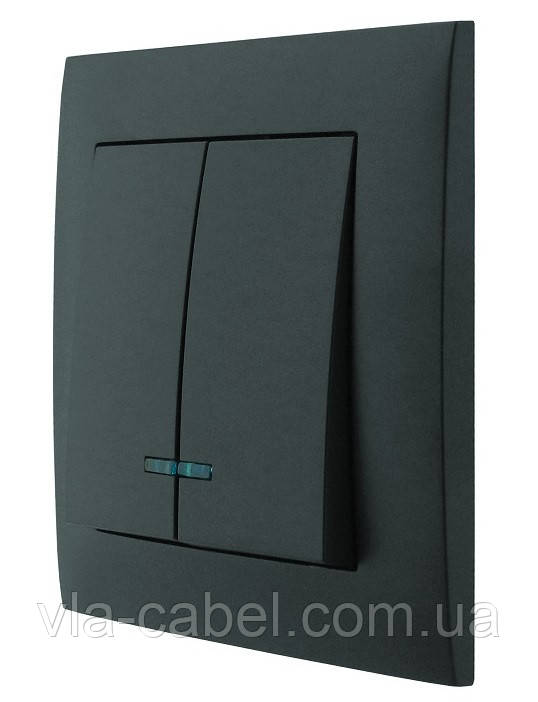 Вимикач двоклавішний з LED підсвіткою серія IDEAL BLACK ТМ "MARSHEL" вбудований чорний