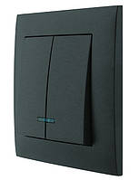 Вимикач двоклавішний з LED підсвіткою серія IDEAL BLACK ТМ "MARSHEL" вбудований чорний