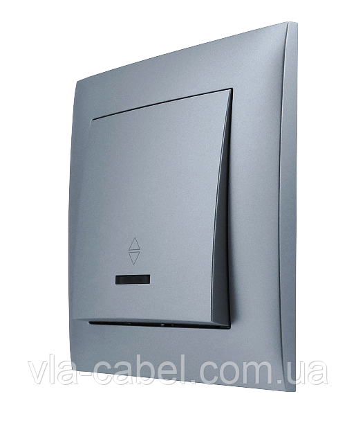 Вимикач прохідний одинарний з LED підсвіткою срібло, серія IDEAL SILVER ТМ "MARSHEL"