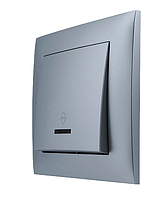 Вимикач прохідний одинарний з LED підсвіткою срібло, серія IDEAL SILVER ТМ "MARSHEL"