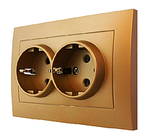 Розетка двомісна внутрішня із заземленням золото, серія IDEAL GOLD ТМ "MARSHEL"