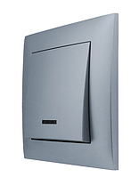 Вимикач одноклавішний з LED підсвіткою внутрішній срібло, серія IDEAL SILVER ТМ "MARSHEL"