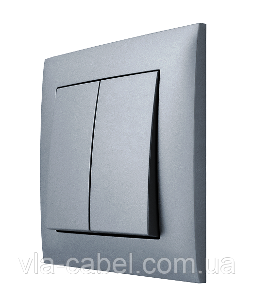 Вимикач двоклавішний внутрішній срібло, серія IDEAL SILVER ТМ "MARSHEL"