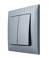 Вимикач двоклавішний внутрішній срібло, серія IDEAL SILVER ТМ "MARSHEL"