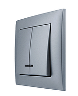 Вимикач двоклавішний з LED підсвіткою внутрішній срібло, серія IDEAL SILVER ТМ "MARSHEL"