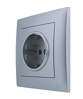 Розетка одномісна внутрішня із заземленням срібло, серія IDEAL SILVER ТМ "MARSHEL"